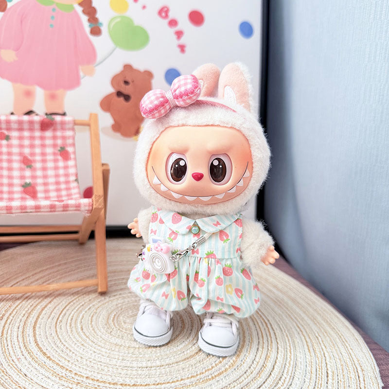 The first, second and third generation keychain Labubu clothes pendant Labubu baby clothes strawberry paradise jumpsuit set is cute