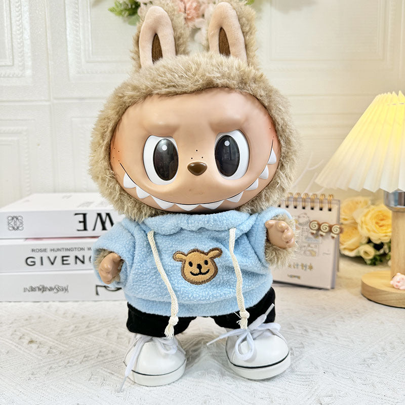38Cm Labubu vinyl plush doll clothes for Labubu doll clothes cow coat blue bear sweater