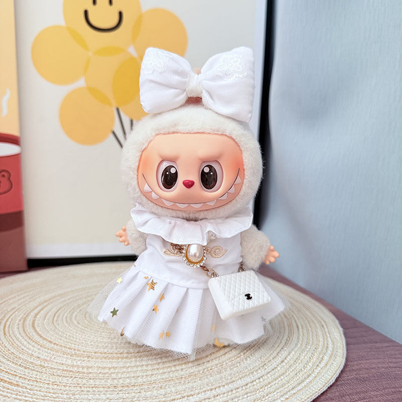 The first, second and third generation Labubu clothes pendant Labubu sitting party baby clothes starlight pearl skirt set is cute and cute