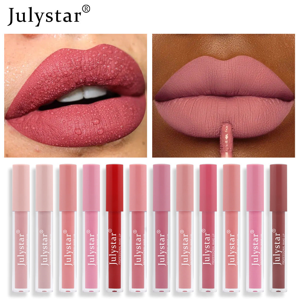 Cross-border makeup matte lipstick women's long-lasting non-fading non-stick cup nude matte fine tube lip glaze