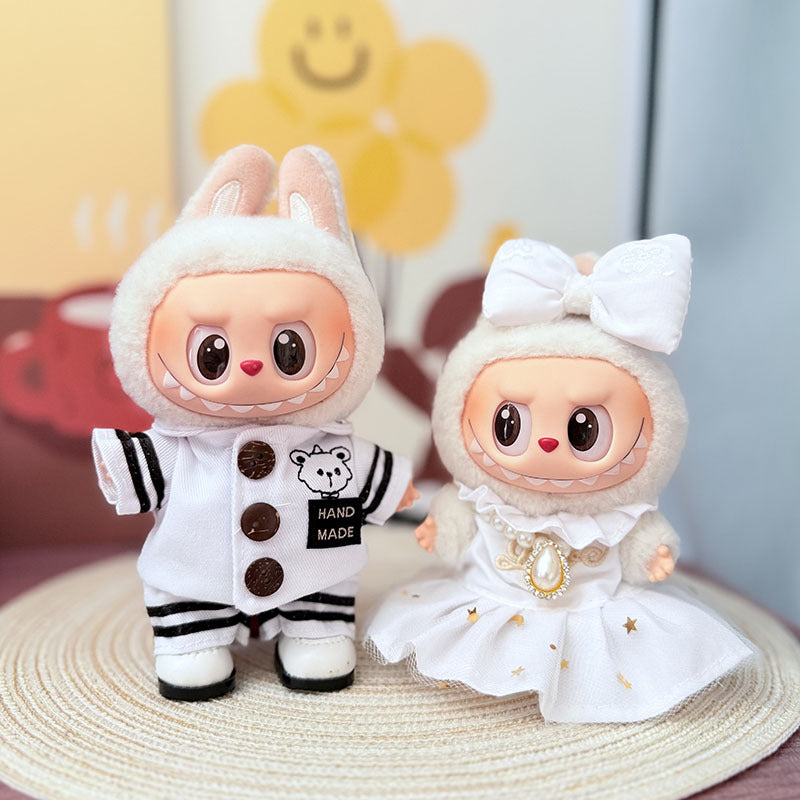 The first, second and third generation Labubu clothes pendant Labubu sitting party baby clothes starlight pearl skirt set is cute and cute