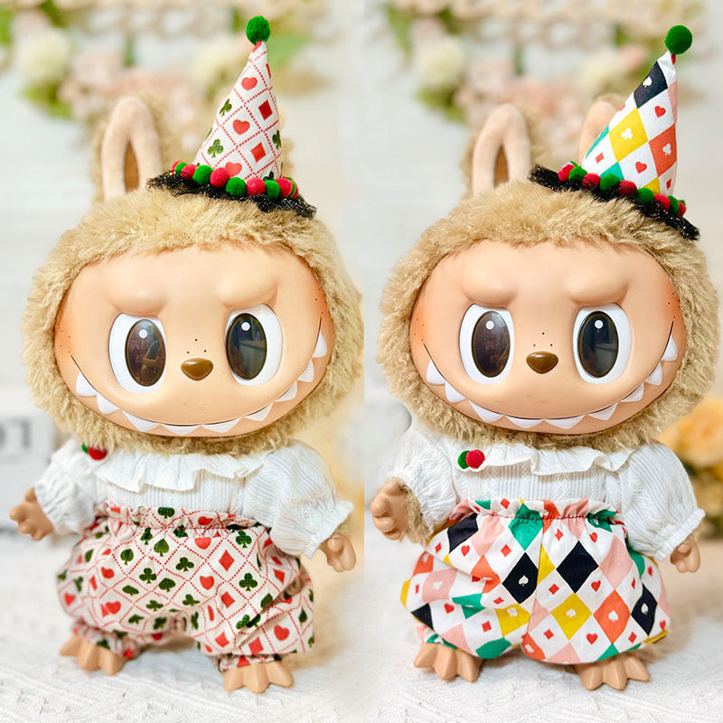 38Cm Labubu vinyl plush doll clothes for Labubu doll clothes poker clown suit cute