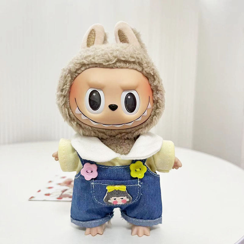 15Cm blind box rabub casual plaid overalls suit macaron labubu pendant doll plaid suit