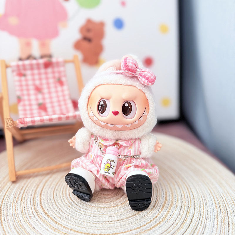 The first, second and third generation keychain Labubu clothes pendant Labubu baby clothes strawberry paradise jumpsuit set is cute