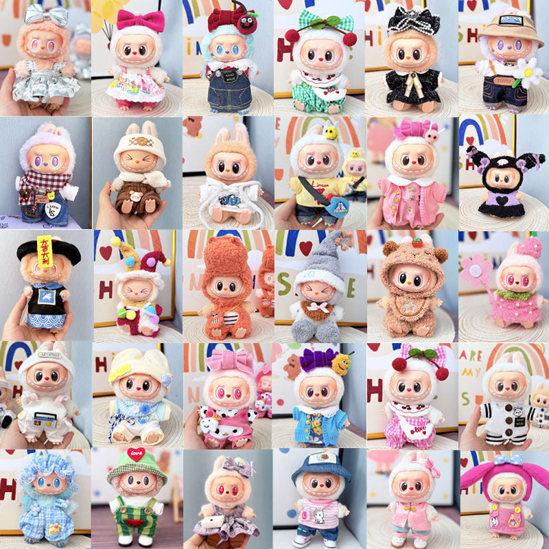 The first, second and third generation keychain Labubu clothes pendant Labubu baby clothes trendy sweater overalls set is cute.