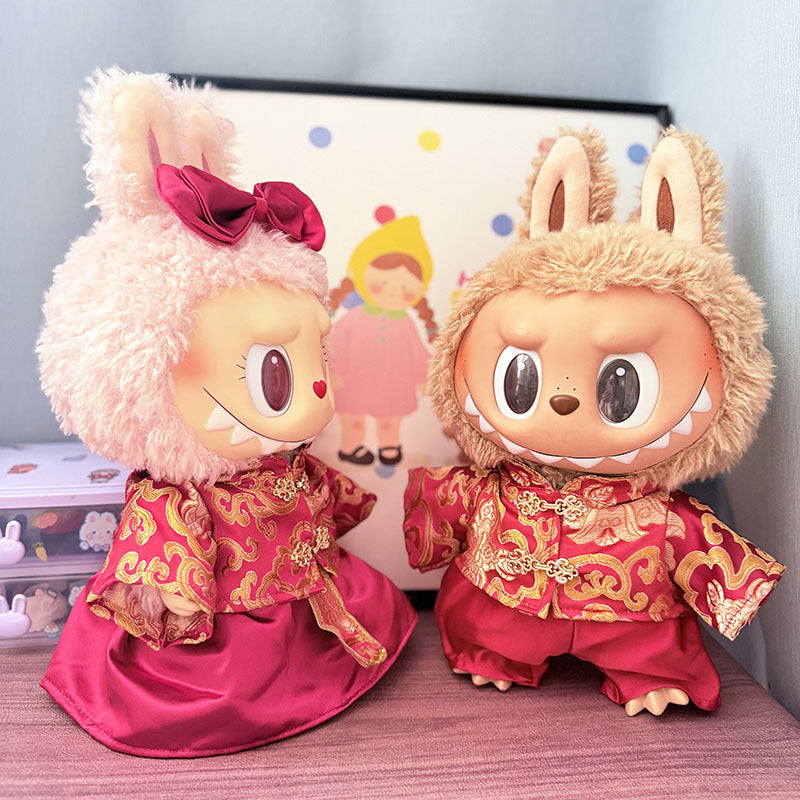 38Cm Labubu plush doll dress for Labubu doll MOKOKO auspicious cloud bride and groom suit