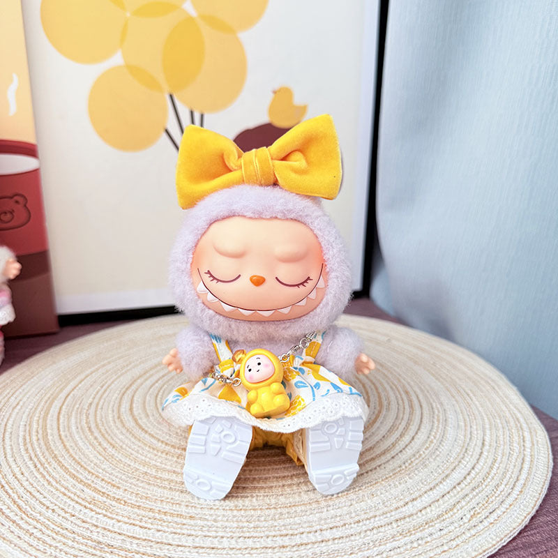 First, second and third generation Labubu clothes pendant Labubu sitting party baby clothes summer suspender skirt pink childhood clothes