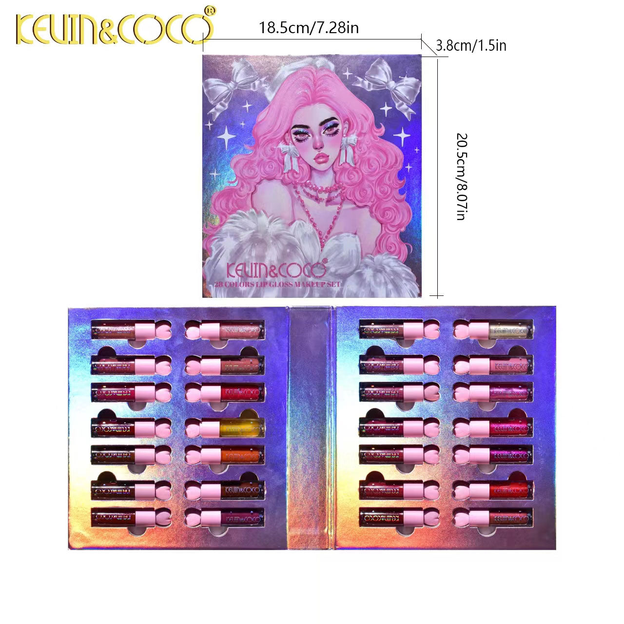 KEVIN & COCO Valentine's Day series bright lip gloss 28 pcs lipstick moisturizing, non-drying