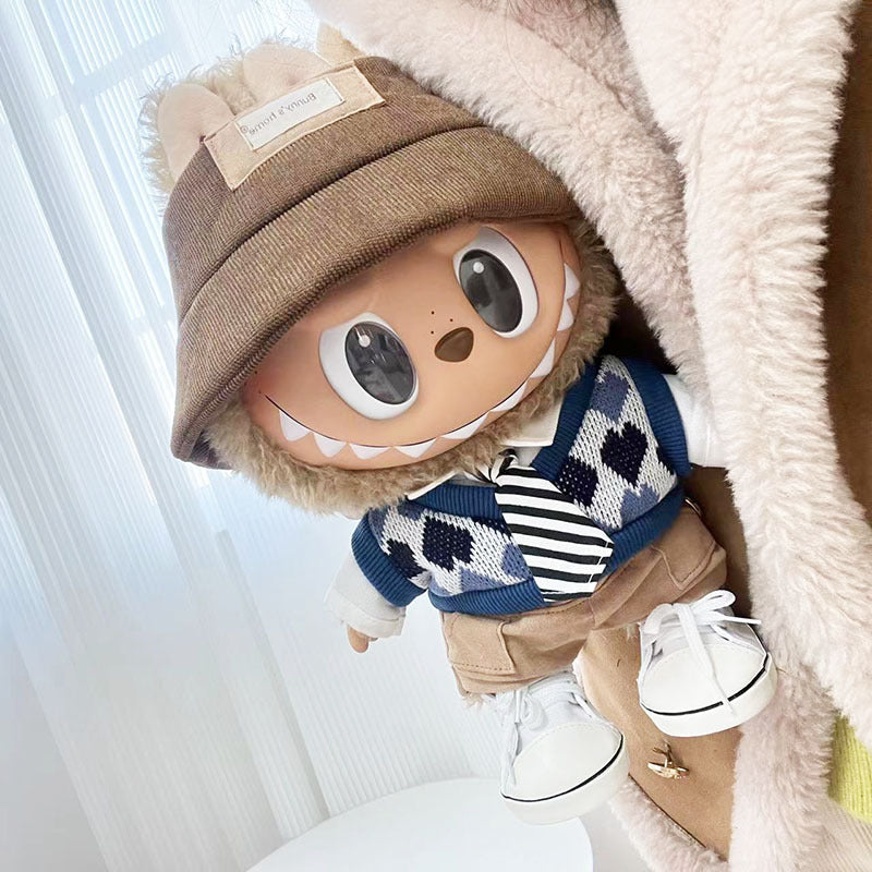 38Cm Labubu doll clothes blue-gray rhombus sweater set Labubu doll replacement baby clothes cute and cute