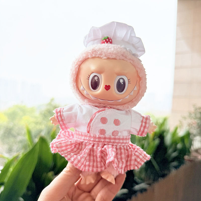 38Cm Labubu plush doll clothes for Labubu doll MOKOKO sweetheart strawberry chef outfit cute