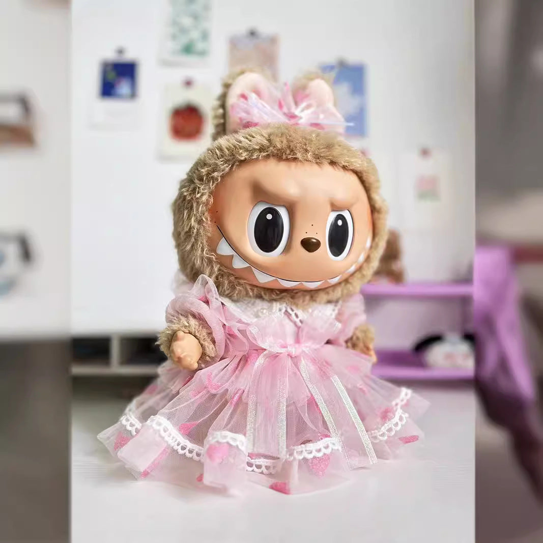 38Cm rabub vinyl plush doll dress for pink yarn love dress set labubu doll clothes cute