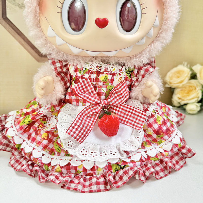 38Cm Labubu plush doll clothes for Labubu doll clothes pastoral picking strawberry dress set
