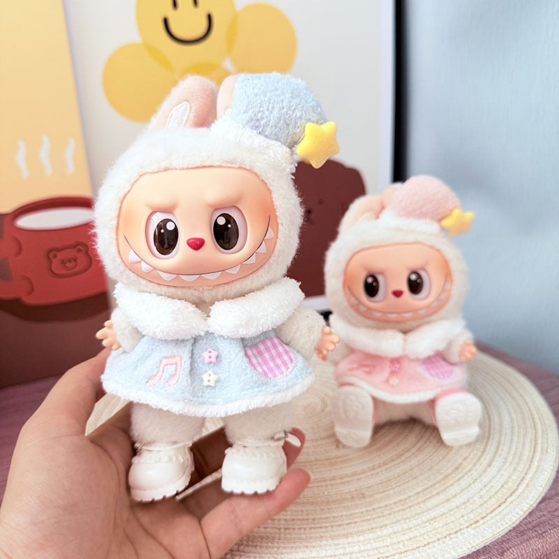 17Cm Labubuwa clothes LABUBU blind box sitting party one two three generations of music angel suit cute cute