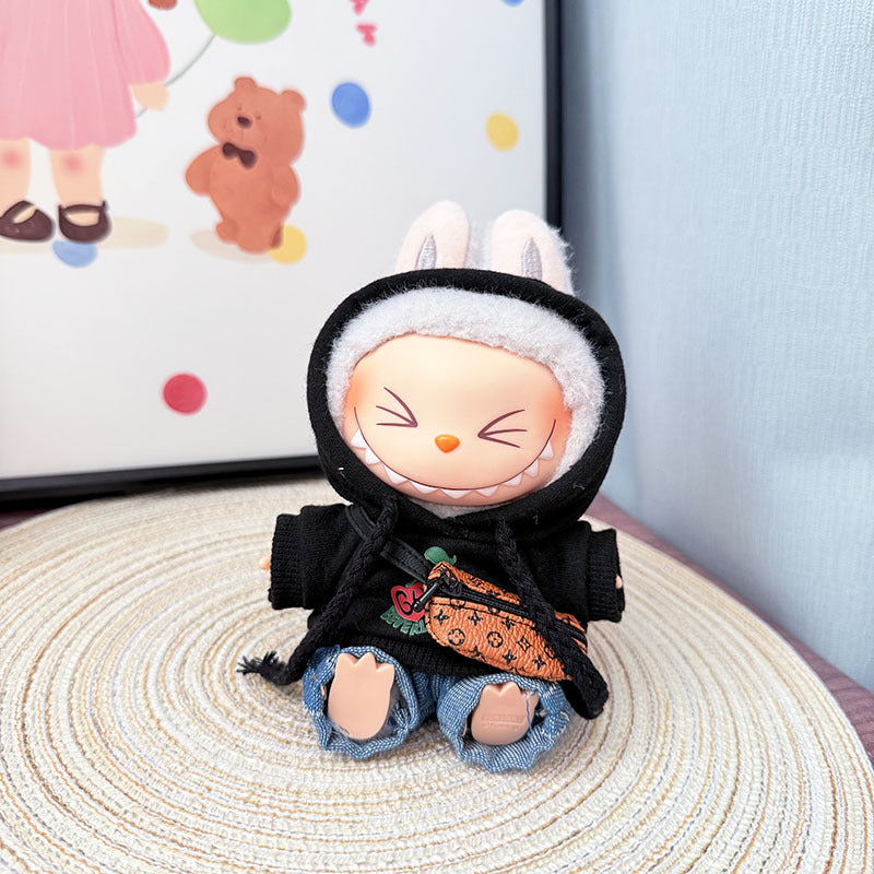 The first, second and third generation keychain Labubu clothes pendant Labubu baby clothes trendy hooded sweater set is cute.