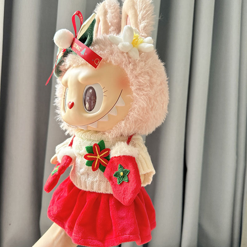 38Cm Labubu plush doll clothes for Labubu doll clothes red gloves white sweater set