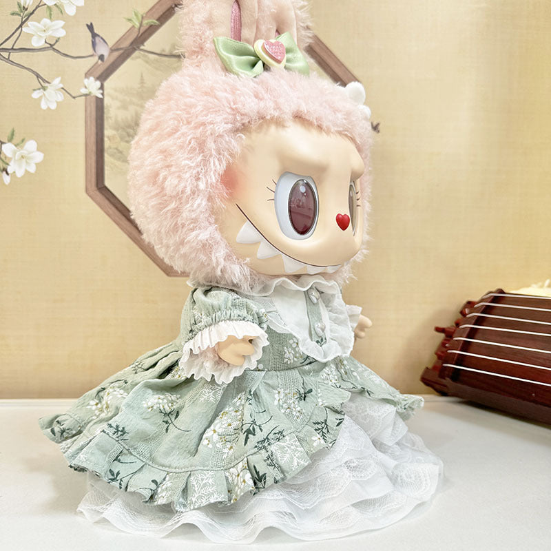 38Cm Labubu plush doll dress for Labubu doll dress MOKOKO green floral court dress