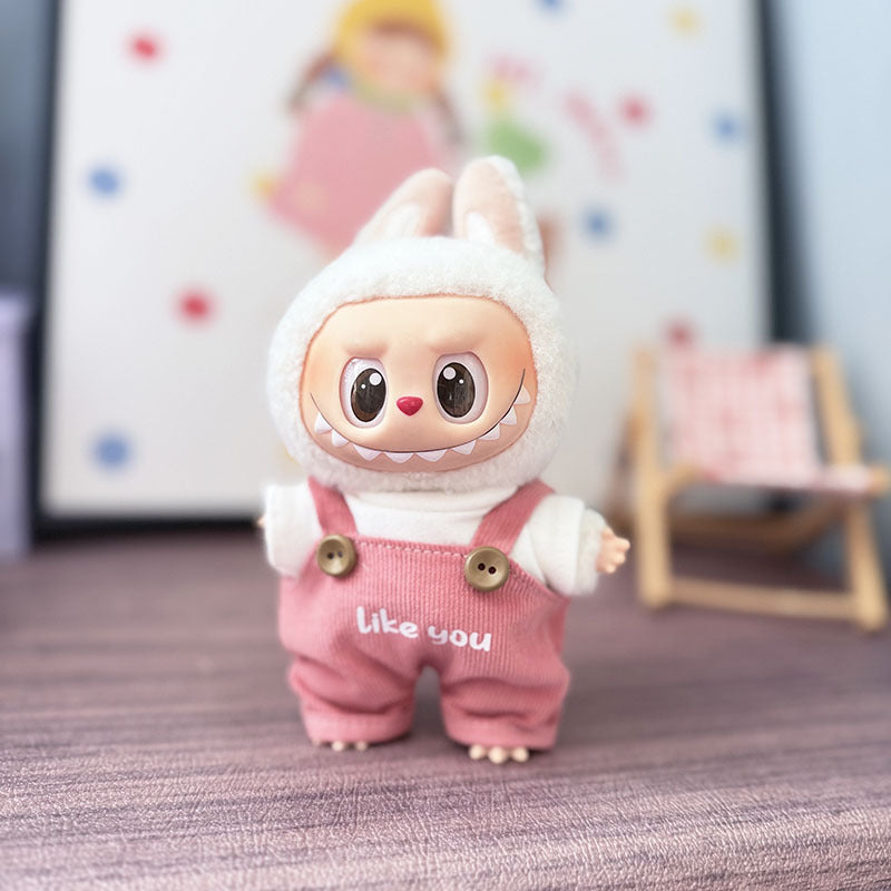 The first, second and third generation keychain Labubu clothes pendant Labubu baby clothes summer watermelon overalls set is cute