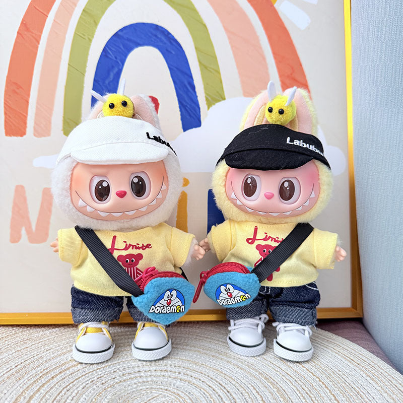 The first, second and third generation Labubu clothes pendant Labubu sitting party baby clothes bee robot cat suit is cute and cute