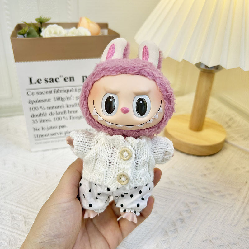 17Cm blind box rabub sweater pants macaron labubu pendant doll knitted sweater new year sweater cute