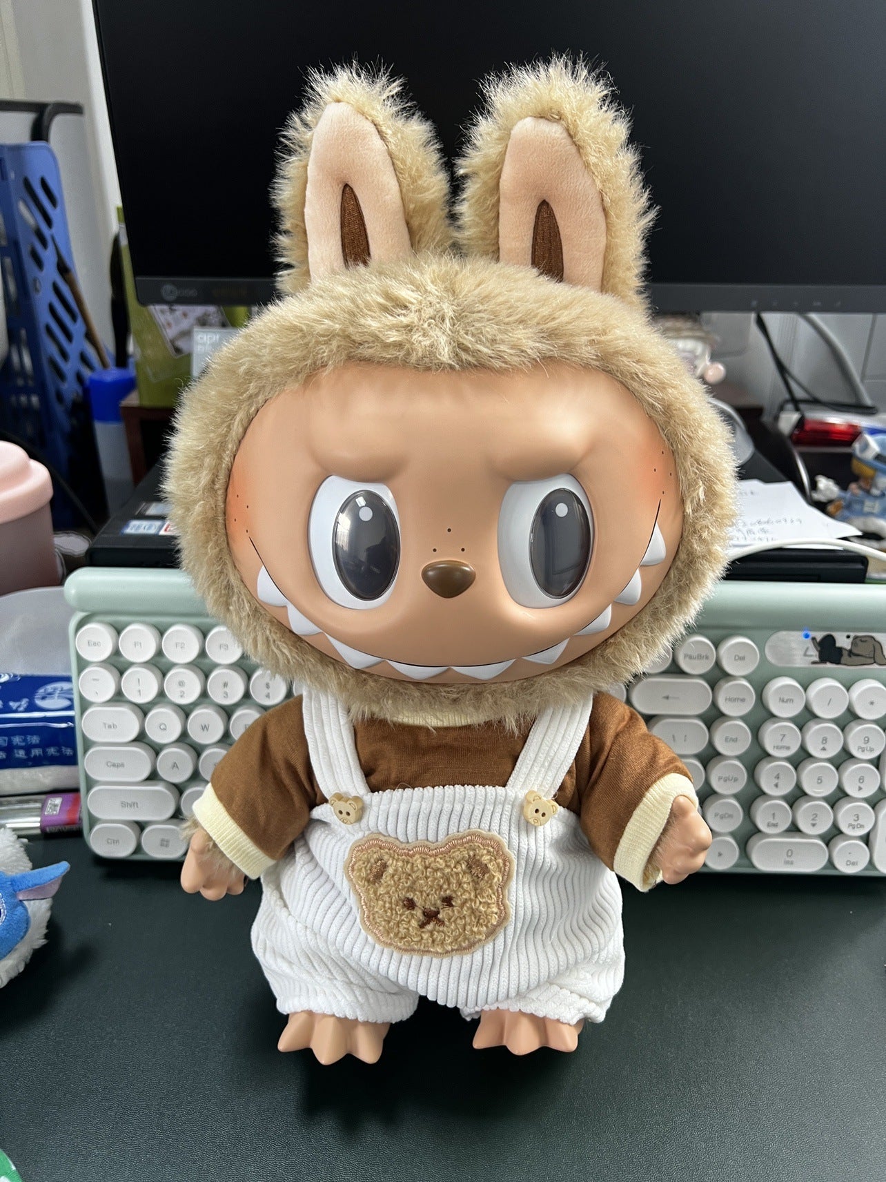 38Cm Labubu vinyl plush doll clothes for Labubu doll clothes striped animal shirt set cute