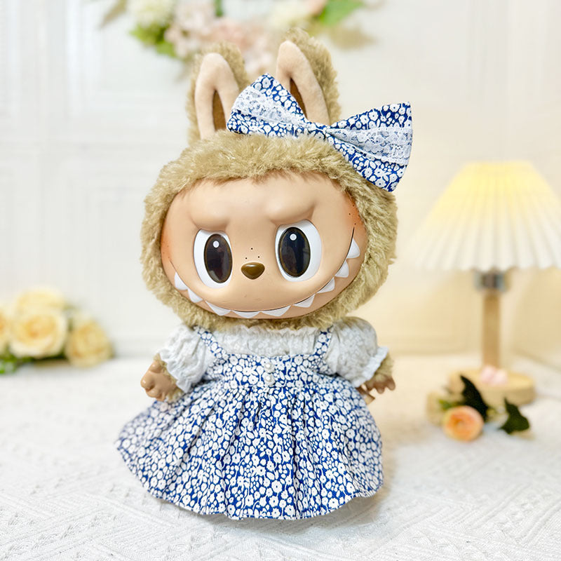 38Cm rabub vinyl plush doll clothes Labubu doll with floral pearl skirt three-piece set cute