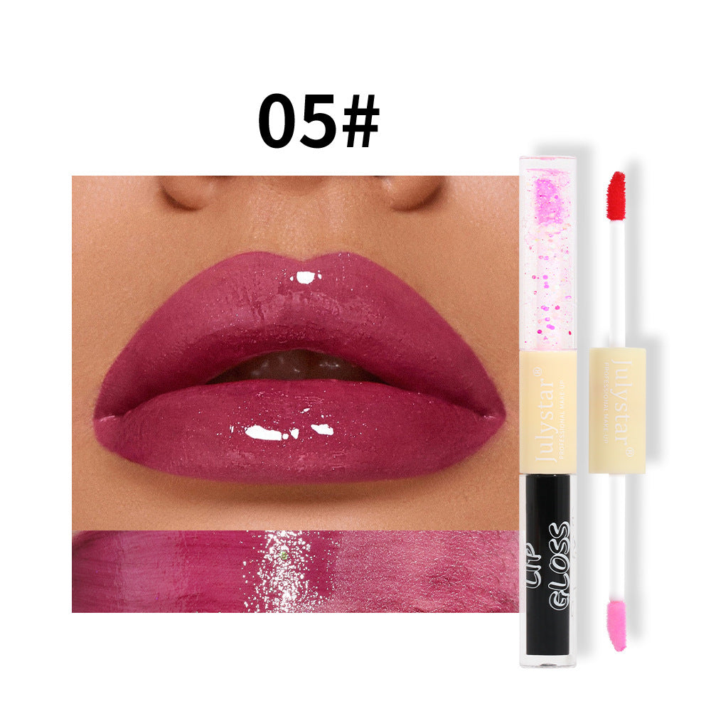 European and American makeup double-head pearlescent water gloss lip glaze natural and long-lasting non-stick cup Dudu lip gloss