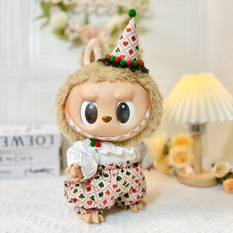 38Cm Labubu vinyl plush doll clothes for Labubu doll clothes poker clown suit cute