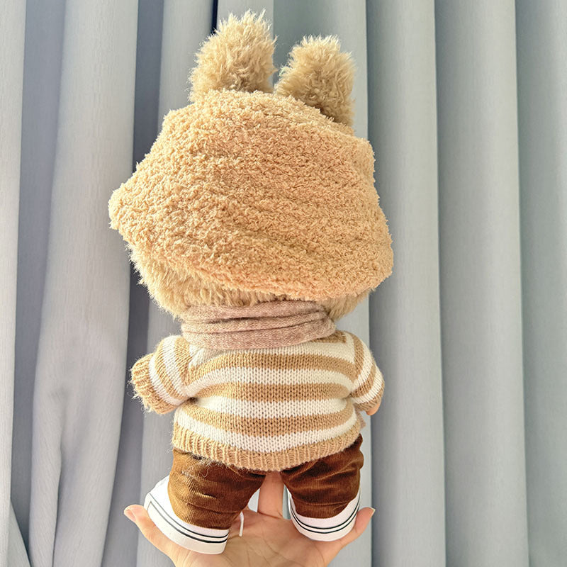 38Cm Labubu plush doll clothes for vinyl Labubu doll clothes coffee white striped sweater set