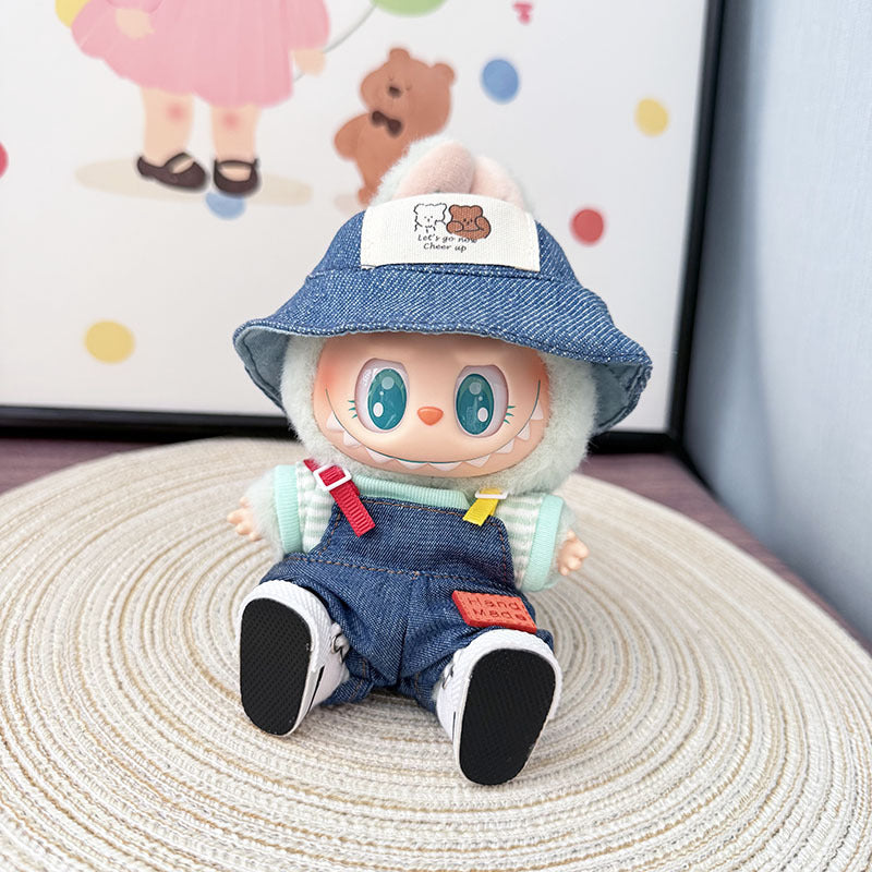 The first, second and third generation keychain Labubu clothes pendant Labubu baby clothes colored denim strap set is cute.