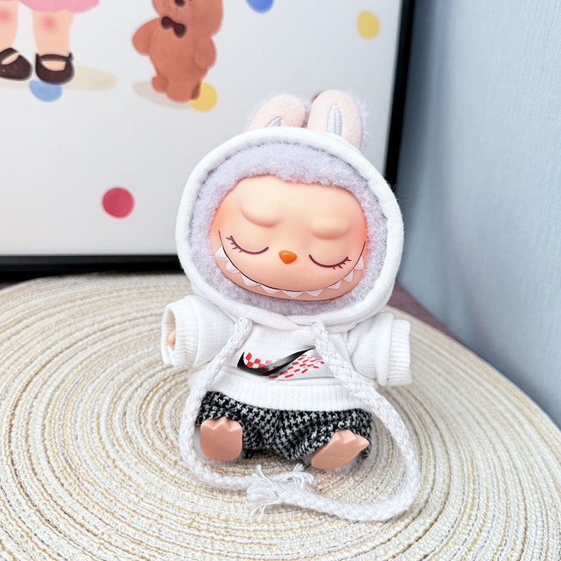 The first, second and third generation keychain Labubu clothes pendant Labubu baby clothes trendy hooded sweater set is cute.