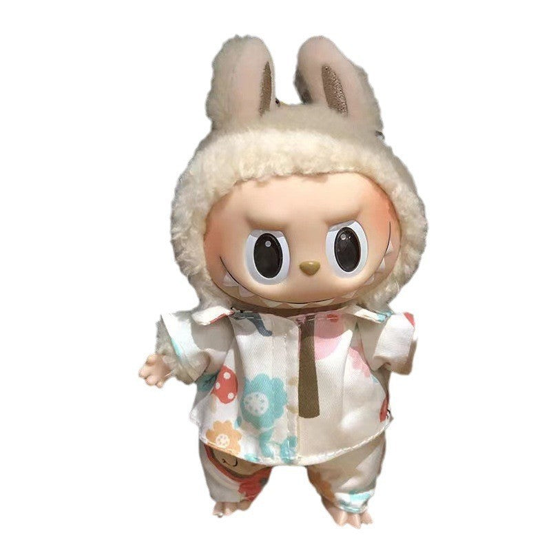 15Cm blind box rabub casual plaid overalls suit macaron labubu pendant doll plaid suit