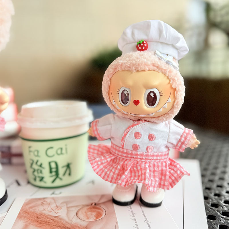 38Cm Labubu plush doll clothes for Labubu doll MOKOKO sweetheart strawberry chef outfit cute