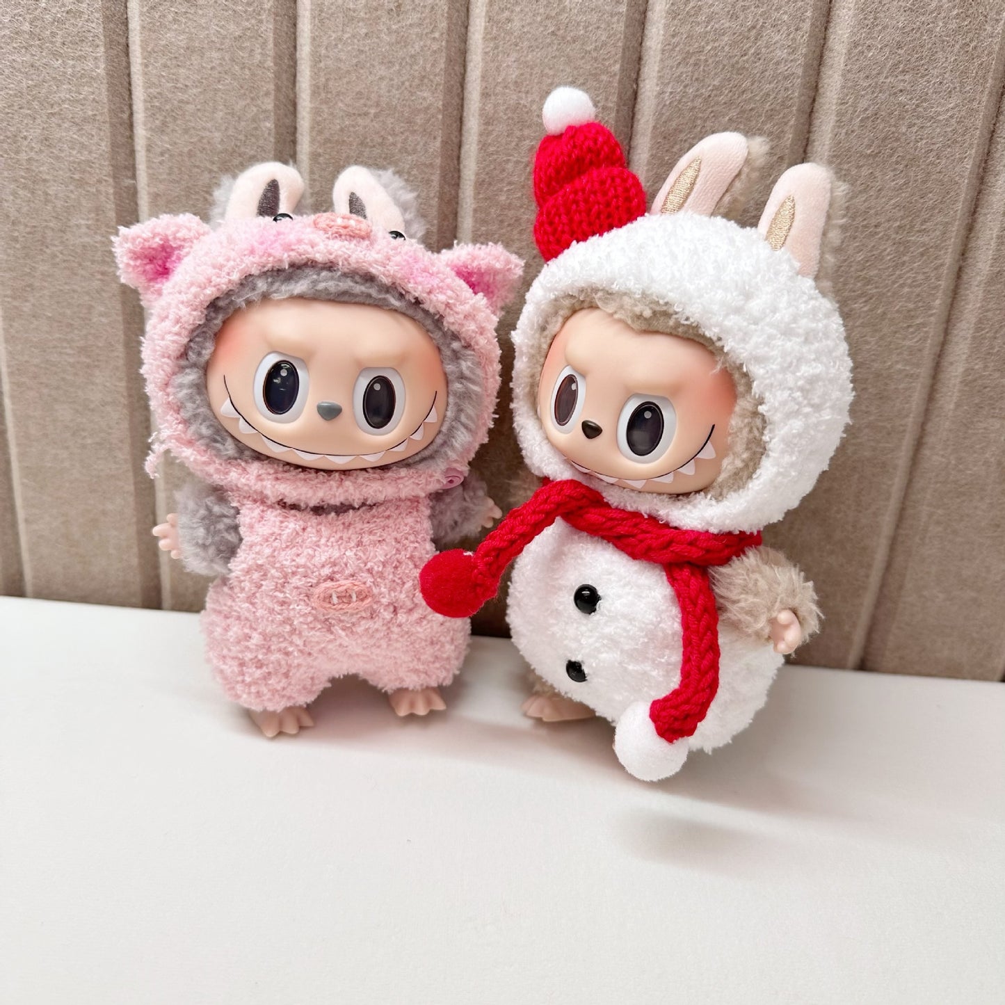 17Cm blind box Labubu cloth for pure handmade series little dinosaur onesie set labubu pendant Christmas outfit