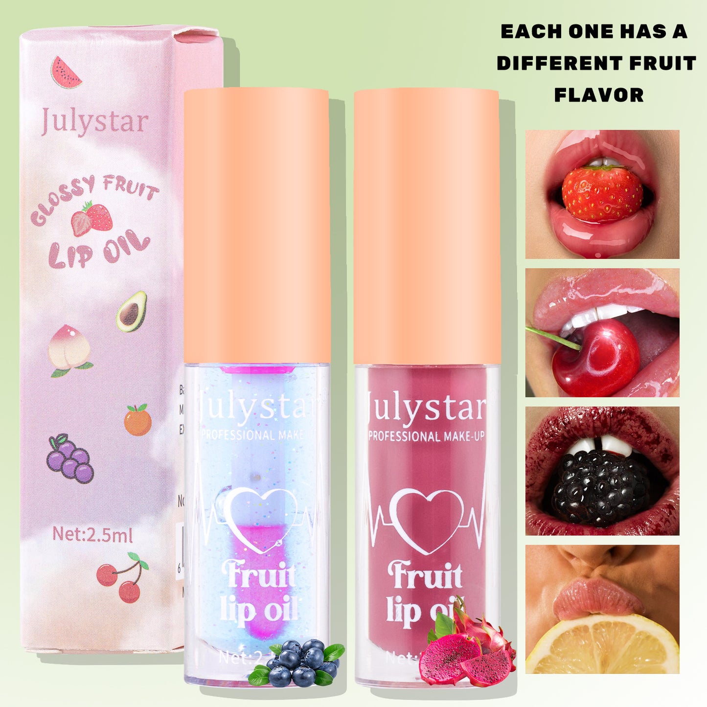 Julystar 20 Color Fruit Lip Glaze Water Light Transparent Moisturizing Moisturizing Temperature Variable Pearlescent Lip Oil