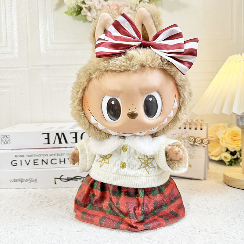 38Cm Labubu vinyl plush doll clothes for Labubu doll clothes cow coat blue bear sweater