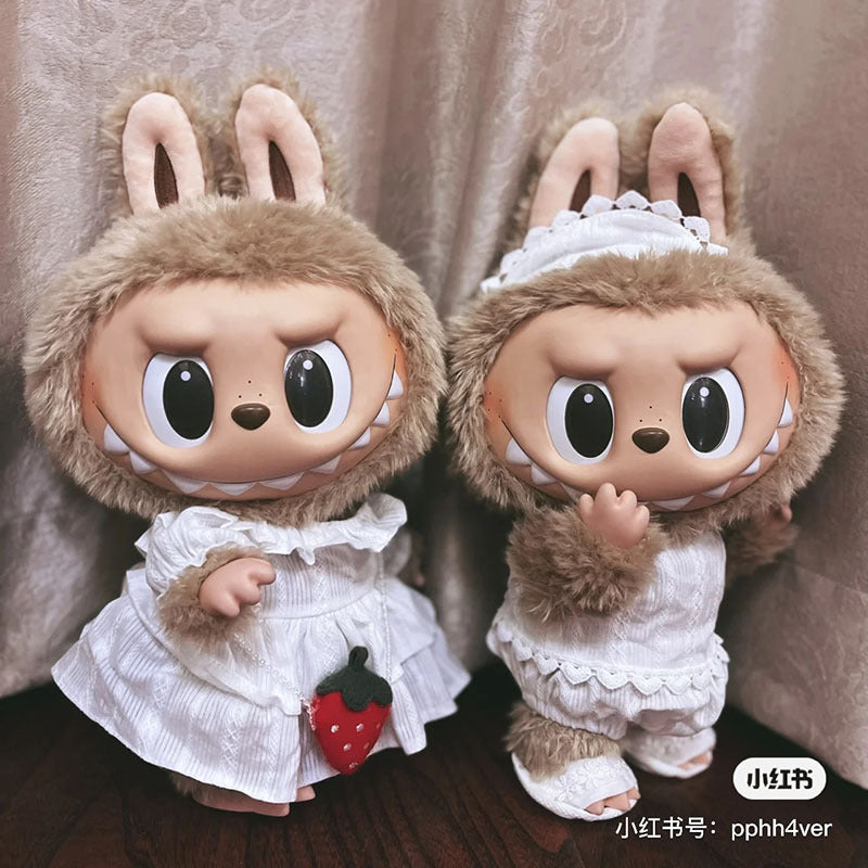 38Cm Labubu vinyl plush doll clothes for Labubu doll clothes striped animal shirt set cute