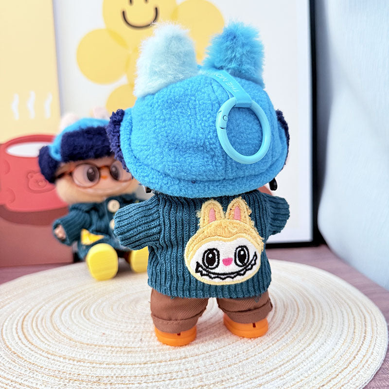 17Cm Labubuwa clothes LABUBU blind box sitting party first two three generations literary blue wind suit cute