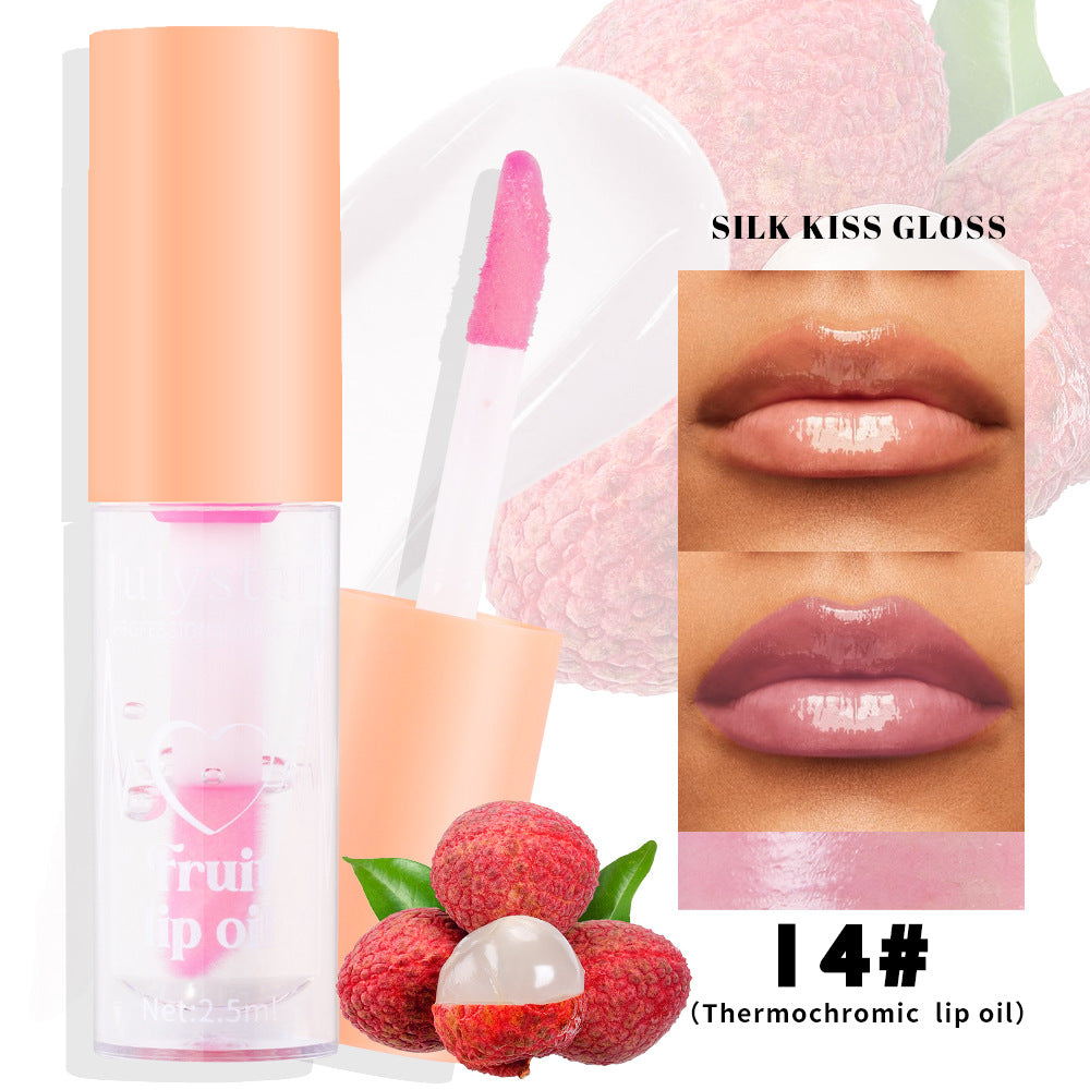 Julystar 20 Color Fruit Lip Glaze Water Light Transparent Moisturizing Moisturizing Temperature Variable Pearlescent Lip Oil