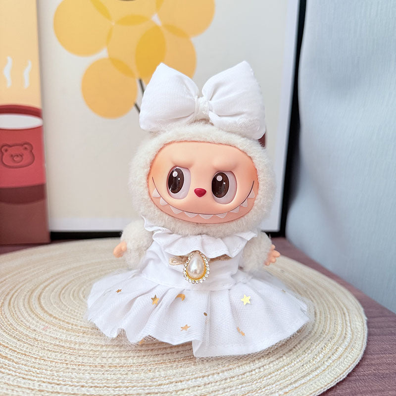 The first, second and third generation Labubu clothes pendant Labubu sitting party baby clothes starlight pearl skirt set is cute and cute