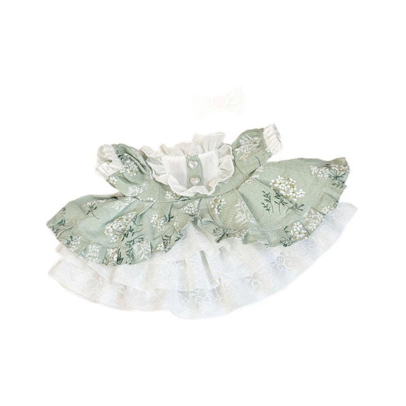 38Cm Labubu plush doll dress for Labubu doll dress MOKOKO green floral court dress