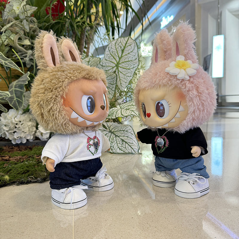 38Cm Labubu plush doll clothes for Labubu doll MOKOKO sweetheart heart print sweater set