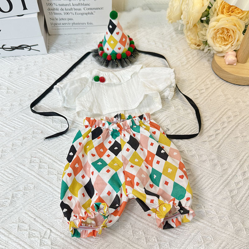 38Cm Labubu vinyl plush doll clothes for Labubu doll clothes poker clown suit cute