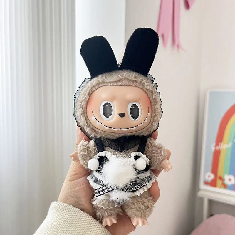17Cm keychain Labubu wearing bunny girl suit couple model Labubu pendant baby clothes cute