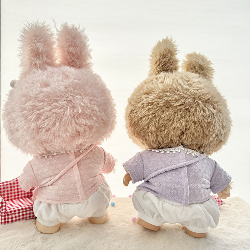 38Cm Labubu plush doll clothes for Labubu sweetheart doll baby clothes four-petal flower knitted three-piece set
