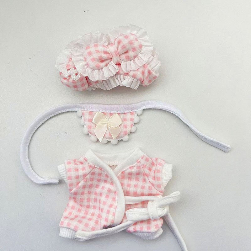 The first, second and third generation keychain Labubu clothes pendant Labubu baby clothes plaid baby pajamas set is cute.