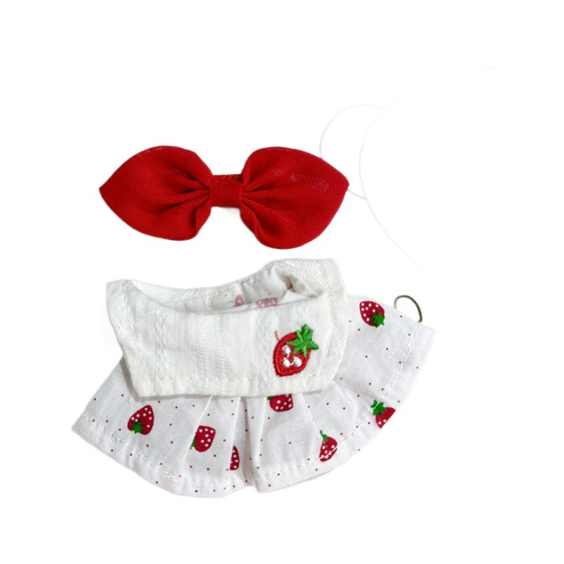17Cm rabub wearing pendant labubu keychain baby clothes 10cm cotton doll clothes small strawberry skirt set