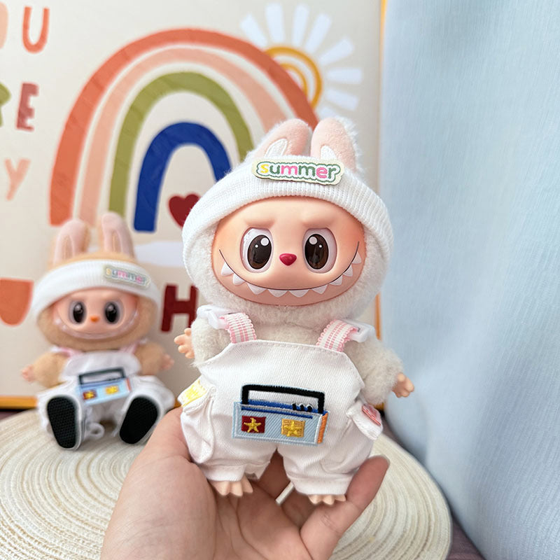 One, two and three generations of Labubu clothes pendant Labubu sitting party baby clothes radio overalls set creativity