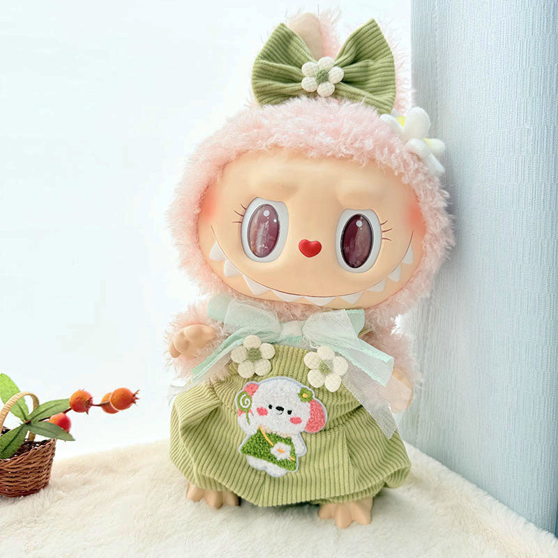 38Cm Labubu plush doll clothes for Labubu doll clothes MOKOKO sweetheart spring overalls