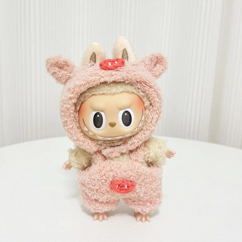 17Cm blind box rabub with cloud velvet little elk overalls set labubu pendant piggy christmas outfit