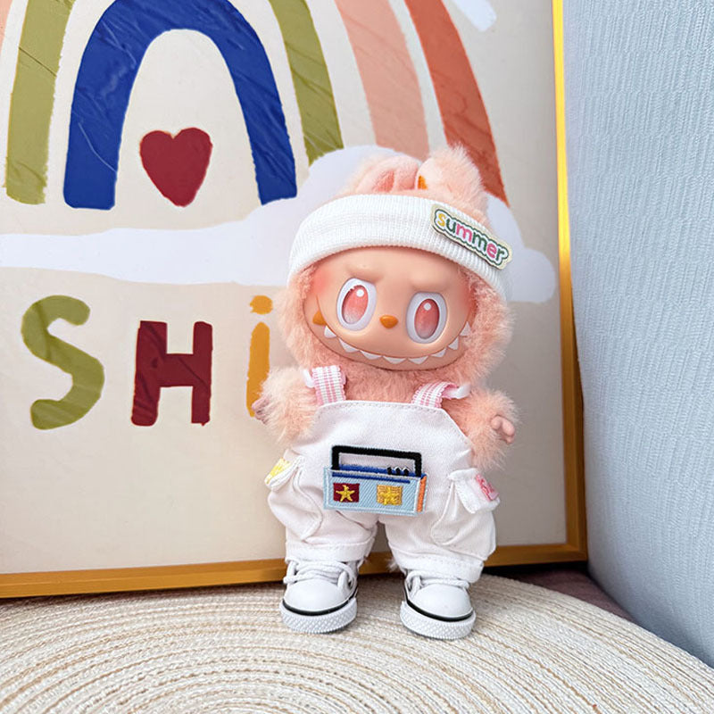 One, two and three generations of Labubu clothes pendant Labubu sitting party baby clothes radio overalls set creativity